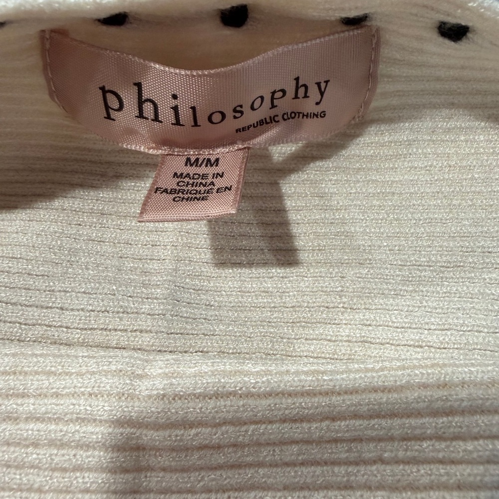 Philosophy Cream Color Off-Shoulder Sweater with Black Whipstitch. Size Medium. - Picture 2 of 8